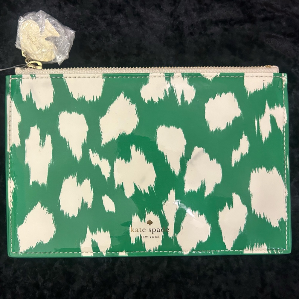 Kate Spade Green and White pencil pouch